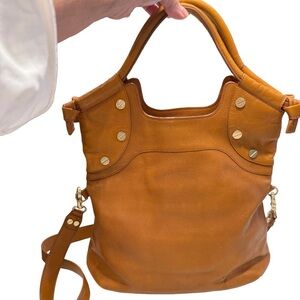 Foley And Corinna “Lady Tote” Tan Pebbled Leather 2 Way Shoulder / Crossbody
